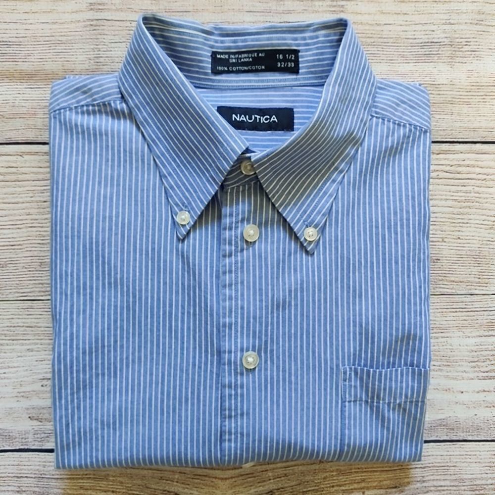 Nautica striped button up dress shirt sz 16.5"